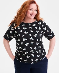 Style & Co Plus Printed Elbow-Sleeve Knit Top