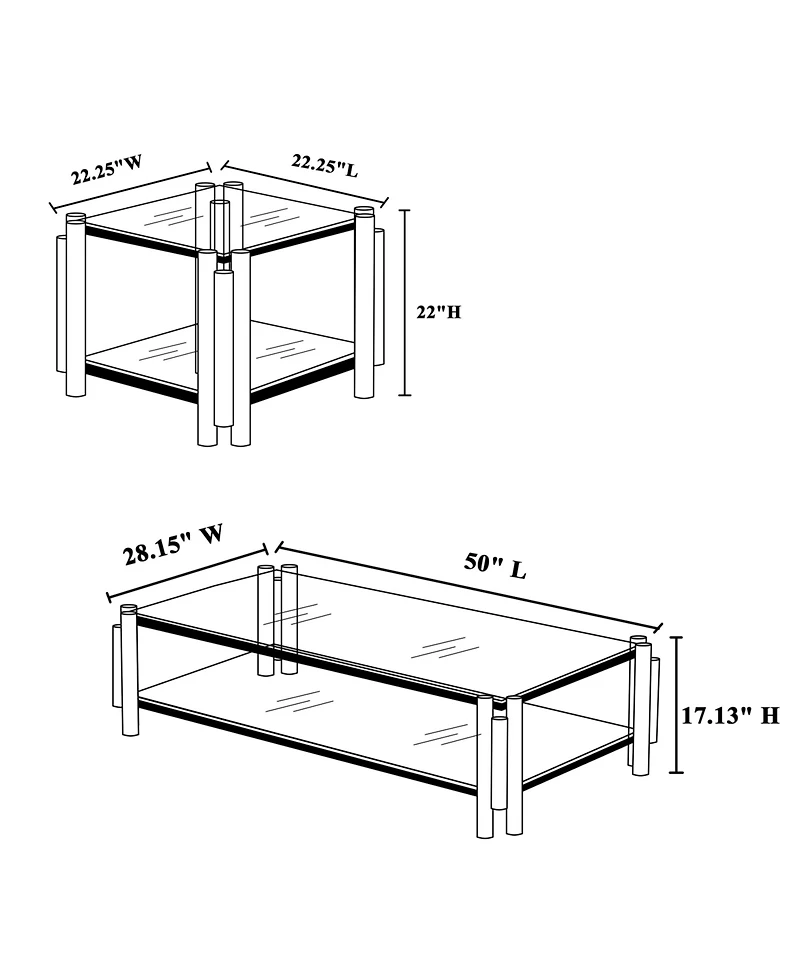 Streamdale 50" Stainless Steel Coffee Table with Tempered Glass and Storage