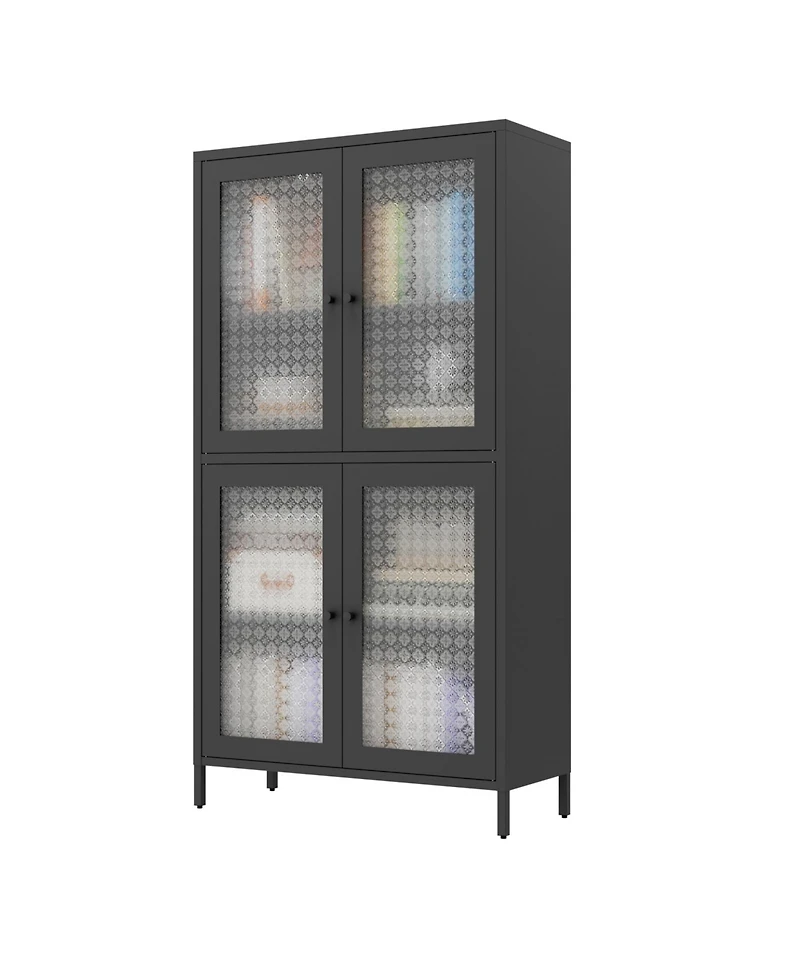 Streamdale Classic Metal Cabinet with 4 Glass Doors, 4 Shelves