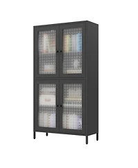 Streamdale Classic Metal Cabinet with 4 Glass Doors, 4 Shelves