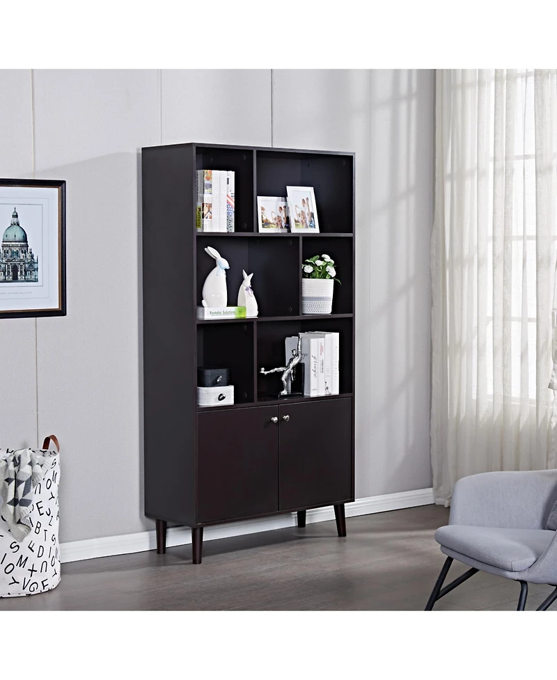Streamdale 67" Bookcase with Doors, 3-tier Bookshelf, Coffee