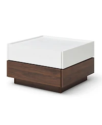 Swivel Coffee Table with 2 Drawers, 2-Tier Storage, Square Top (White and Walnut)