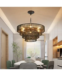 Streamdale 4-Tier Black Hemp Rope Chandelier with 6 Sockets, Ul Listed Hardwired Pendant Light