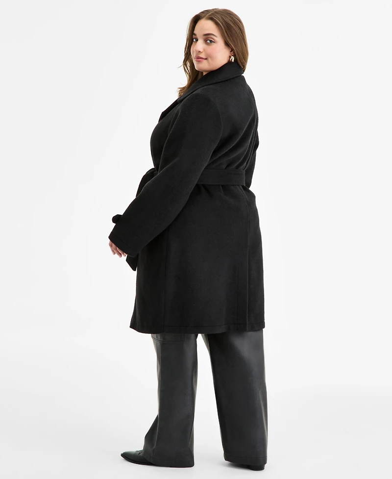 Steve Madden Plus Double-Breasted Belted Trench Coat