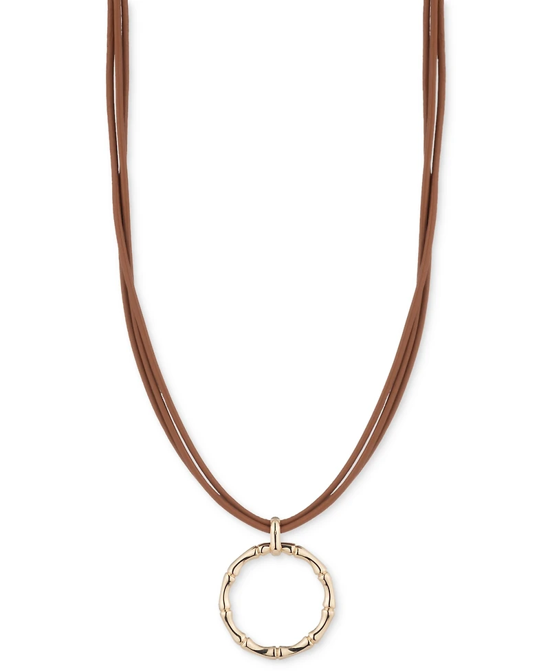 Lauren Ralph Lauren Gold-Tone Brown Leather Pendant Necklace, 16" + 3" extender