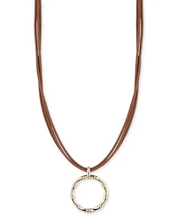 Lauren Ralph Lauren Gold-Tone Brown Leather Pendant Necklace, 16" + 3" extender