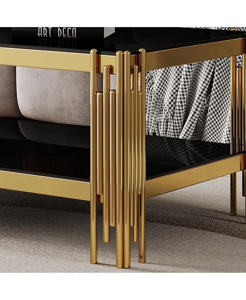 Streamdale Top and Bottom Double Layer Tempered Glass Coffee Table and Mirror Finished Stainless Steel Frame