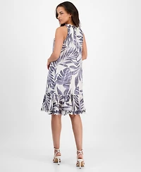 Robbie Bee Women's Printed Ruffle-Neck Sleeveless Mini Dress