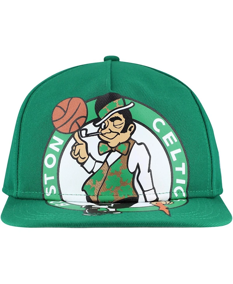 New Era Men's Kelly Green Boston Celtics Oversized Puff Print Logo Golfer Snapback Hat