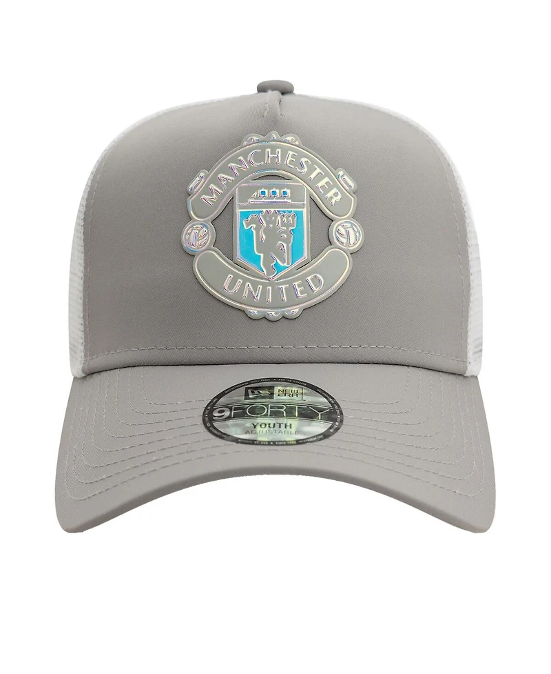 New Era Big Boys and Girls Gray Manchester United Iridescent Trucker Adjustable Hat