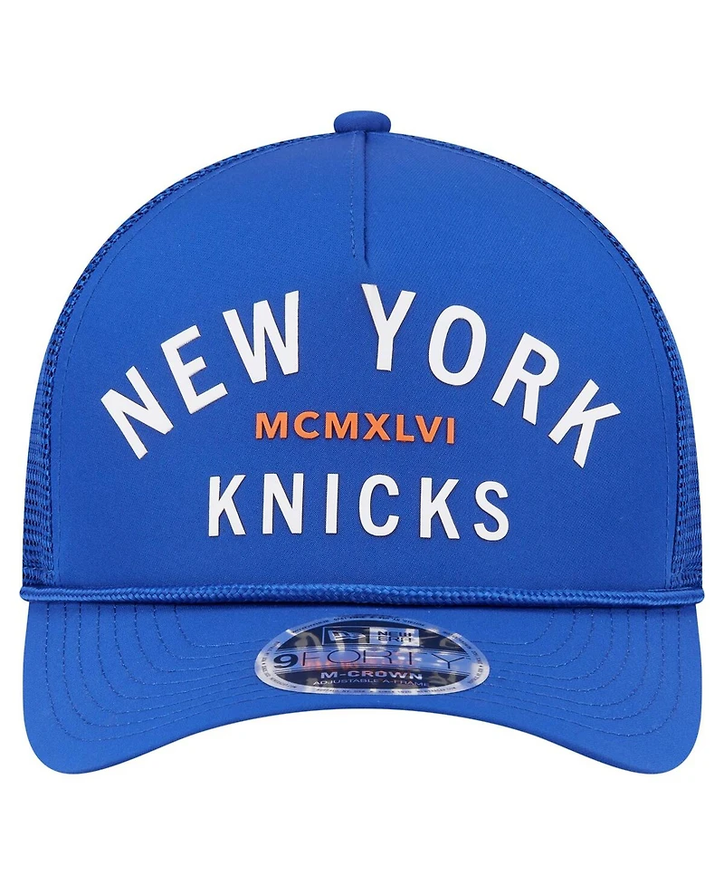 New Era Men's Blue New York Knicks Minimalist A-Frame 9FORTY Trucker Hat