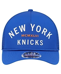 New Era Men's Blue New York Knicks Minimalist A-Frame 9FORTY Trucker Hat
