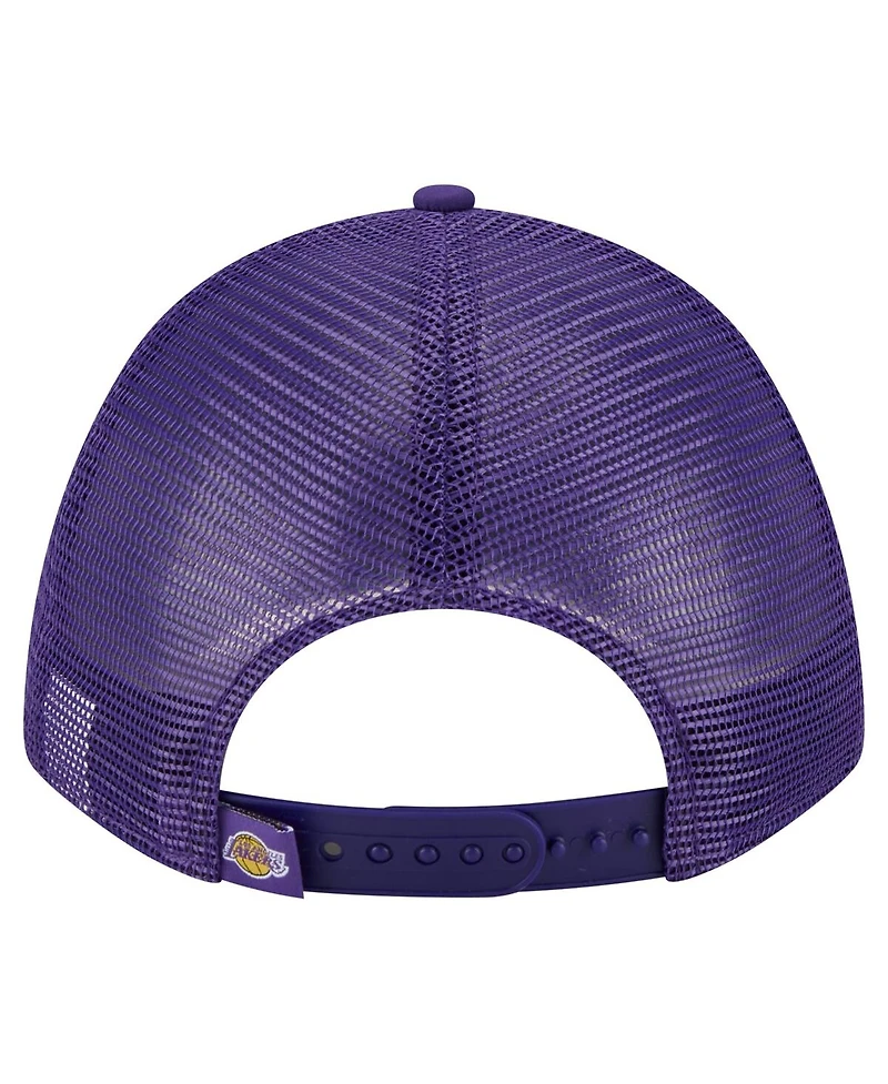 New Era Men's Purple Los Angeles Lakers Minimalist A-Frame 9FORTY Trucker Hat