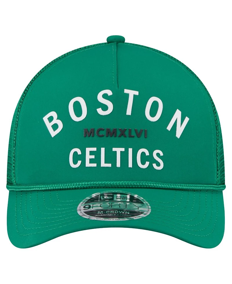 New Era Men's Kelly Green Boston Celtics Minimalist A-Frame 9FORTY Trucker Hat