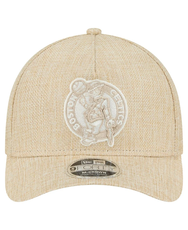New Era Men's Tan Boston Celtics Injection Woven A-Frame 9FORTY Adjustable Hat