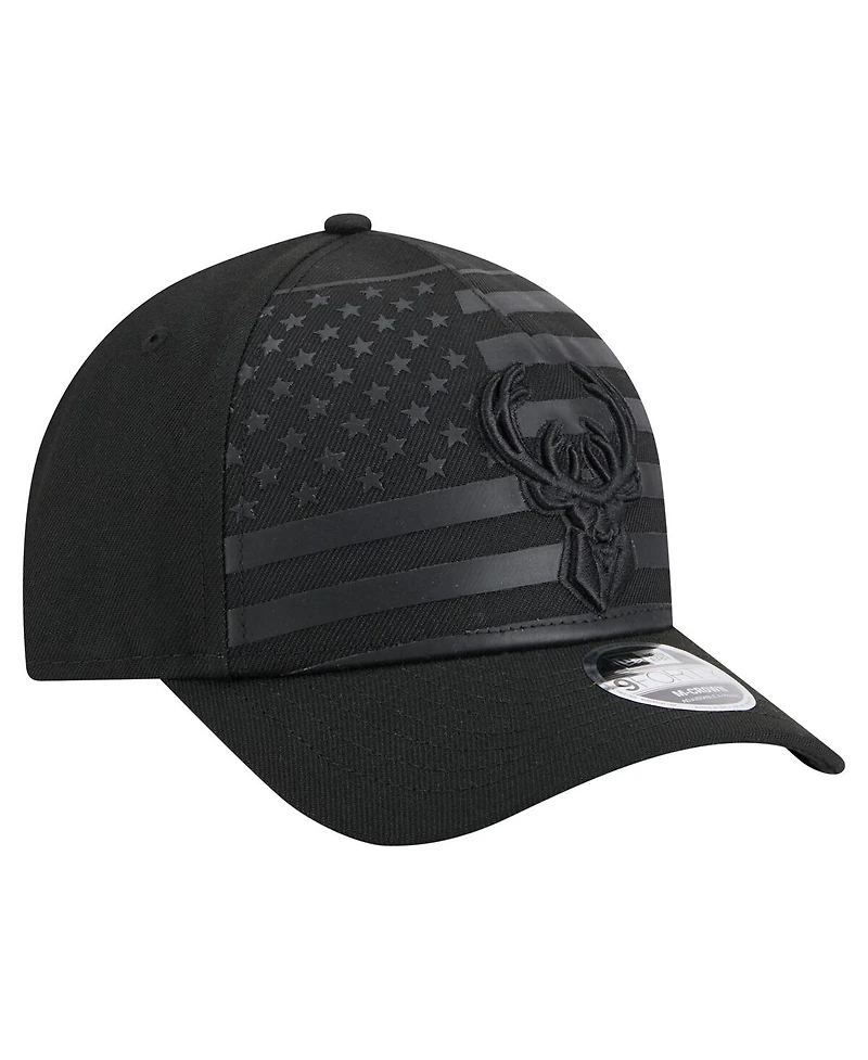 New Era Men's Black Milwaukee Bucks Game Day Flag A-Frame 9FORTY Adjustable Hat