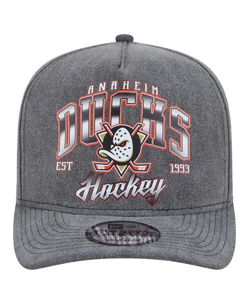 New Era Men's Charcoal Anaheim Ducks Throwback Washed A-Frame Pre-Curved 9FIFTY Snapback Hat