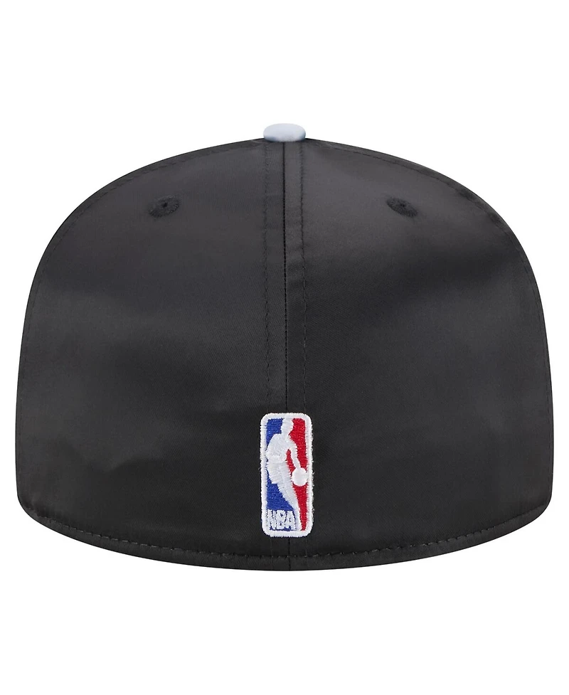 New Era Men's Black/Gray Brooklyn Nets Throwback Satin Vintage Pin Two-Tone 59FIFTY Fitted Hat