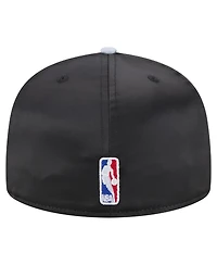 New Era Men's Black/Gray Brooklyn Nets Throwback Satin Vintage Pin Two-Tone 59FIFTY Fitted Hat