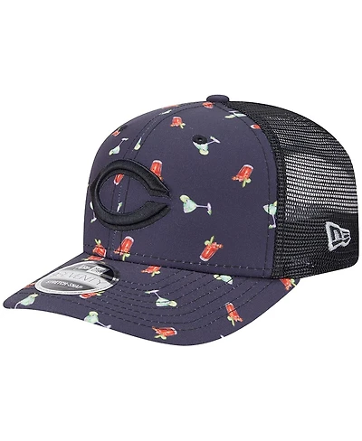 New Era Men's Black Cincinnati Reds Adventure Drinks Pattern 9SEVENTY Stretch-Snap Hat
