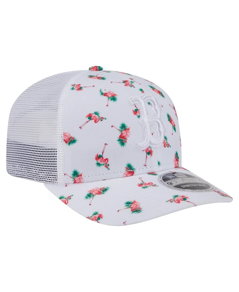 New Era Men's White Boston Red Sox Flamingo Mesh Back 9SEVENTY Stretch-Snap Hat