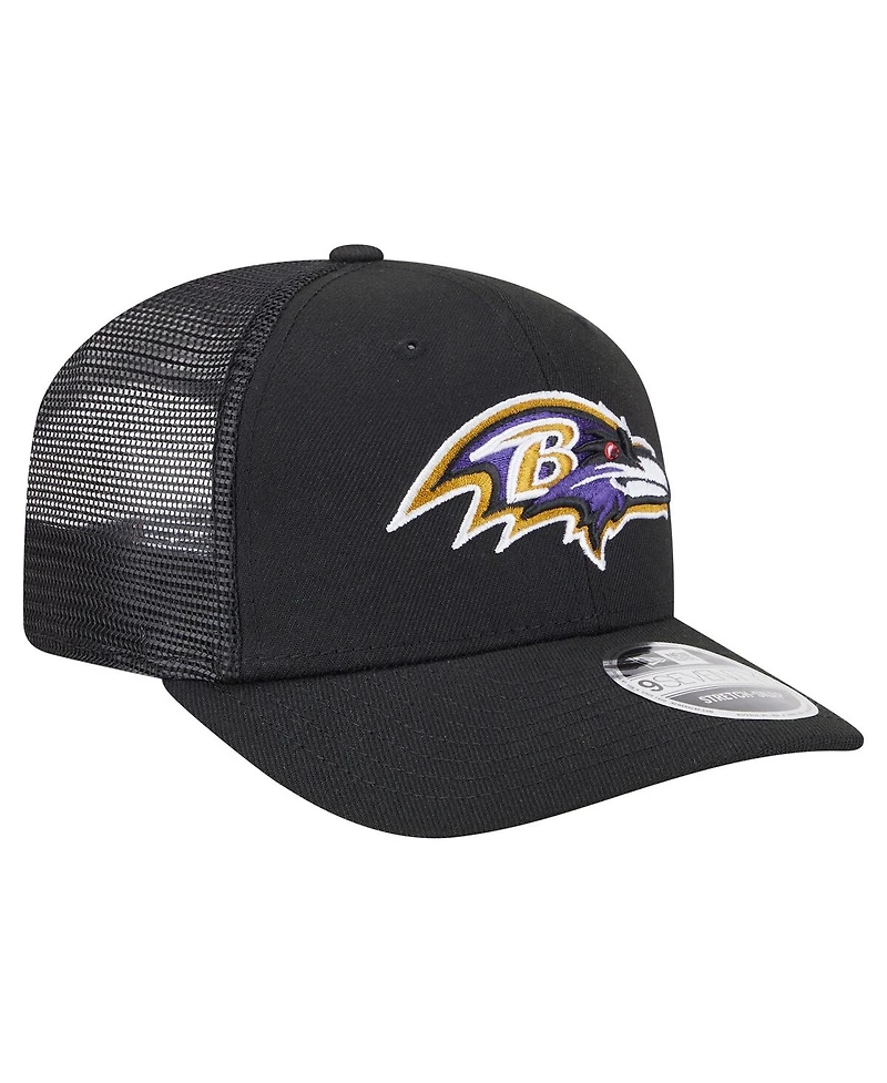 New Era Men's Black Baltimore Ravens Main Trucker 9SEVENTY Stretch Snap Hat