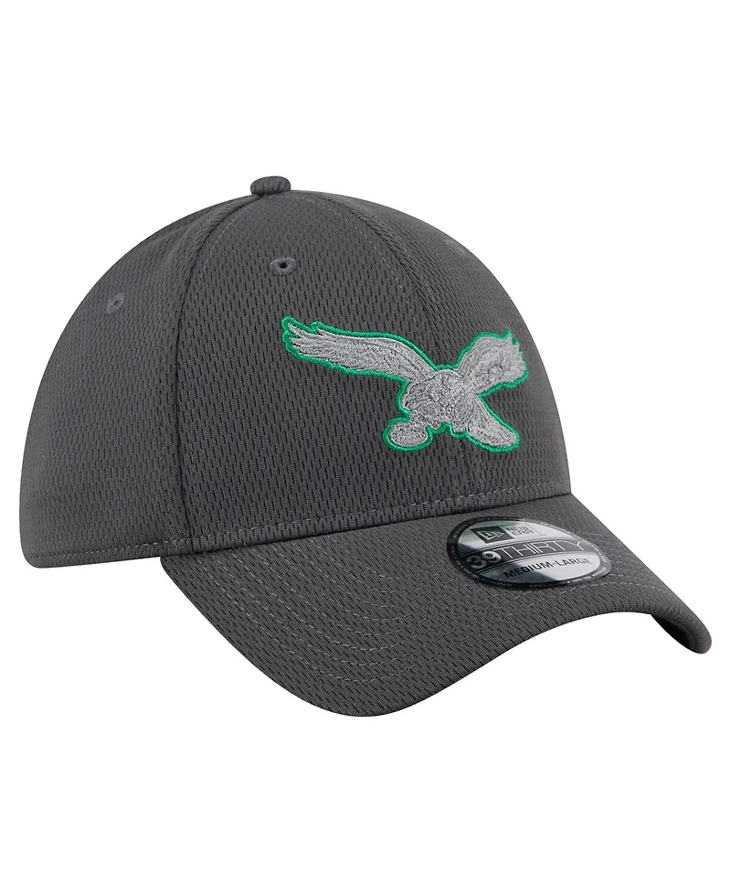 New Era Men's Graphite Philadelphia Eagles Throwback Logo Main 39THIRTY Flex Hat