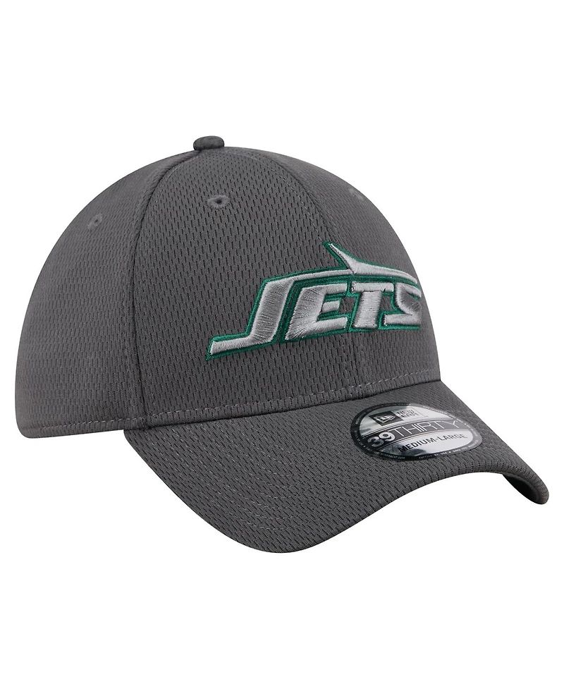 New Era Men's Graphite York Jets Main 39THIRTY Flex Hat