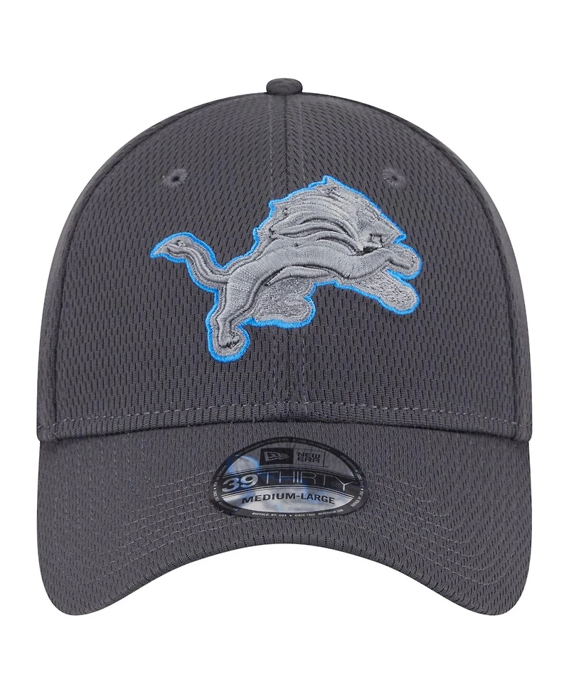 New Era Men's Graphite Detroit Lions Main 39THIRTY Flex Hat