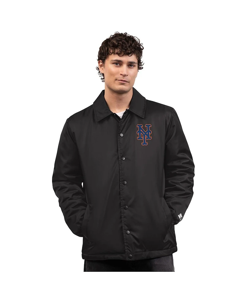 Starter Men's Black New York Mets Full-Snap Coaches Jacket