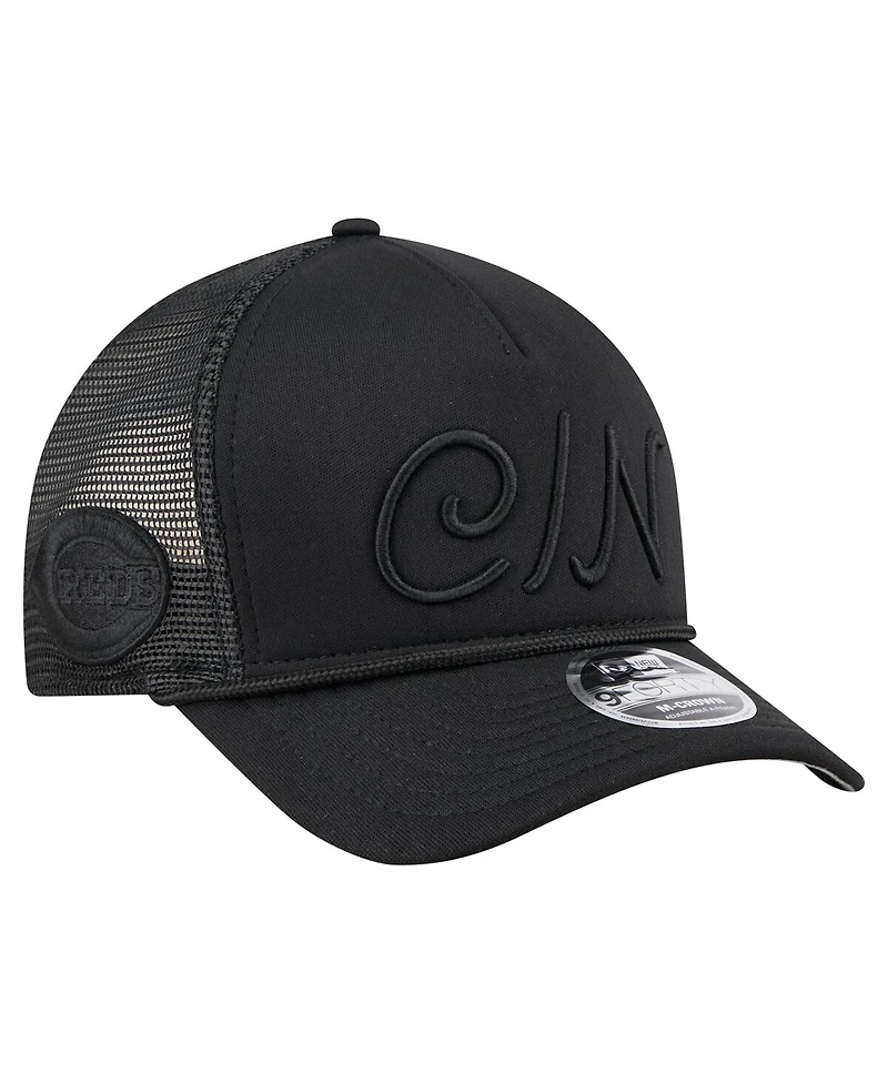 New Era Men's Black Cincinnati Reds City Initial 9FORTY A-Frame M-Crown Adjustable Trucker Hat