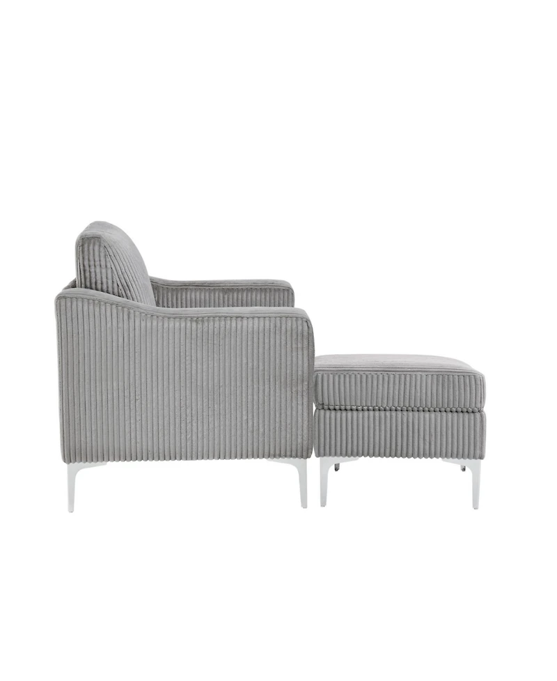 Corduroy Convertible Sectional Sofa with Ottoman - Gray