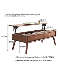 Streamdale Oak Wood Center Table with Storage, Multifunctional Work Desk, Walnut Finish, 120x65x45 cm