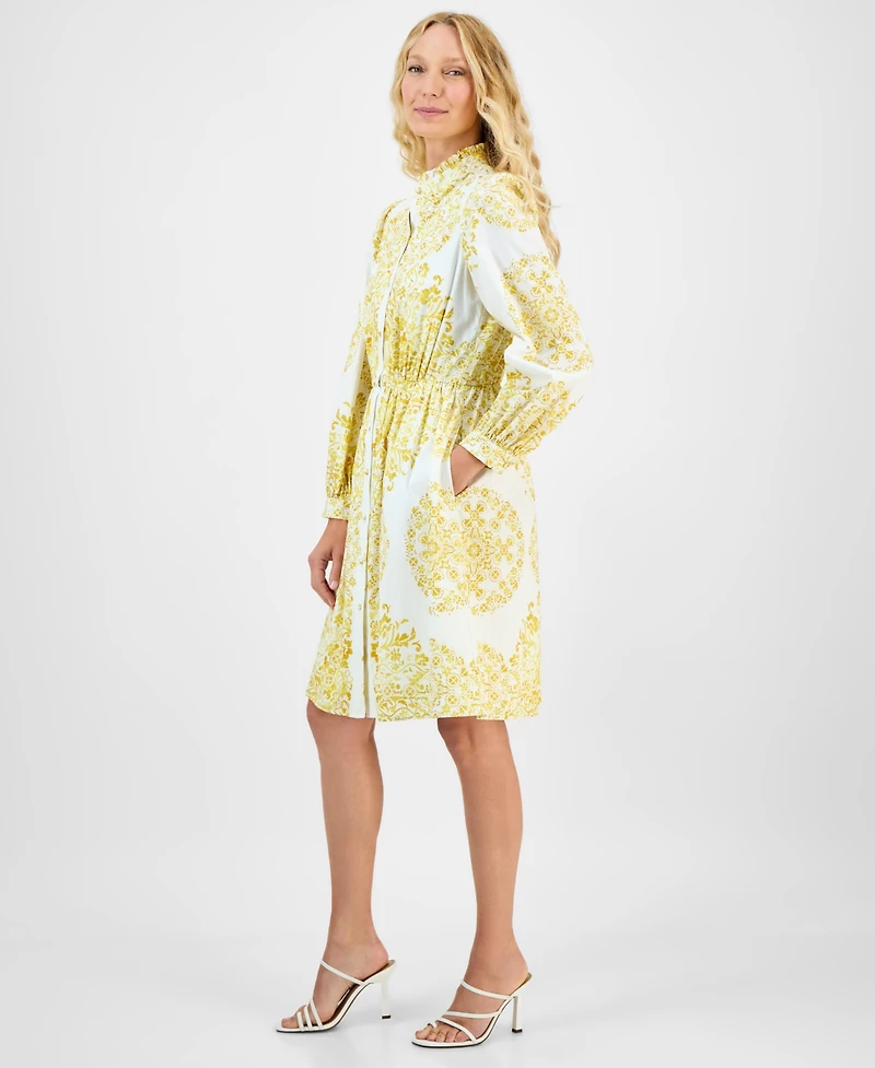julia jordan Women's Printed Long-Sleeve Cotton Shirtdress
