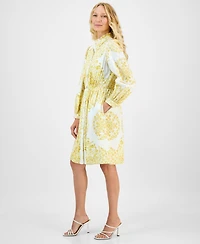 julia jordan Women's Printed Long-Sleeve Cotton Shirtdress