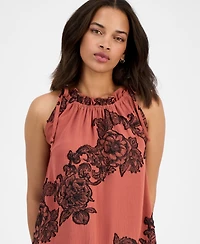 Robbie Bee Women's Printed Ruffle-Neck Sleeveless Mini Dress