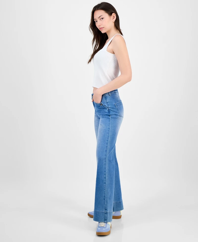 Dollhouse Juniors' Button-Pocket Flare Jeans