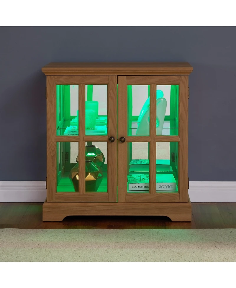 Streamdale Antique Led Curio Display Cabinet, Adjustable Shelves, Lattice Doors, Oak Showcase
