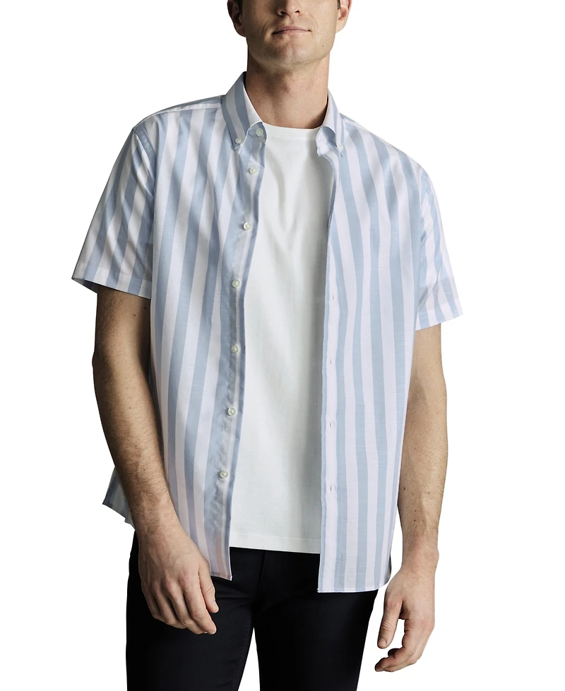 Charles Tyrwhitt Men's Slim Fit Short Sleeve Wrinkle-Resistant Striped Button-Down Shirt