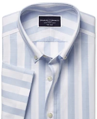 Charles Tyrwhitt Men's Slim Fit Short Sleeve Wrinkle-Resistant Striped Button-Down Shirt