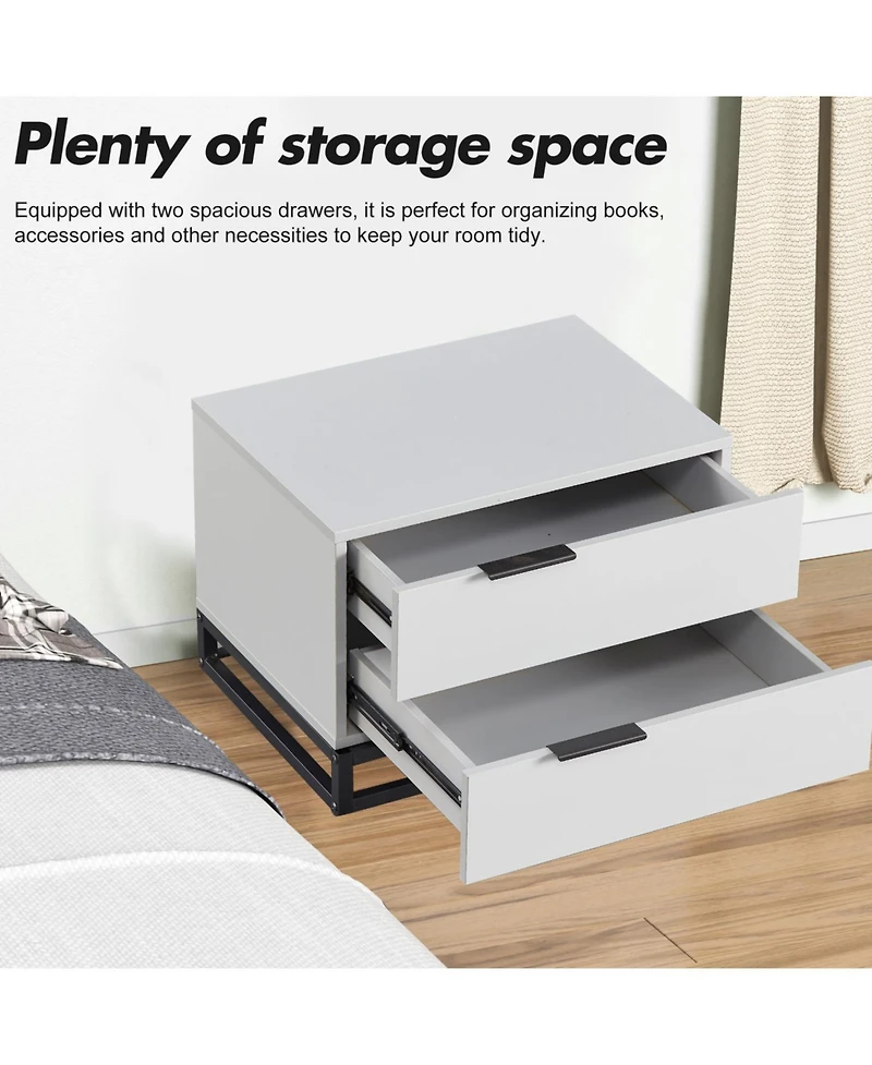 Streamdale Grey Nightstand with 2 Drawers for Closet, Bedroom, or Entryway