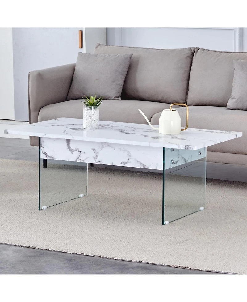 Streamdale Multifunctional Lift Top Coffee Table with Modern Marble Pattern and Tempered Glass Legs