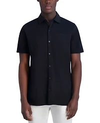 Karl Lagerfeld Paris Men's Short Sleeve Collared Knit Button Front T-Shirt