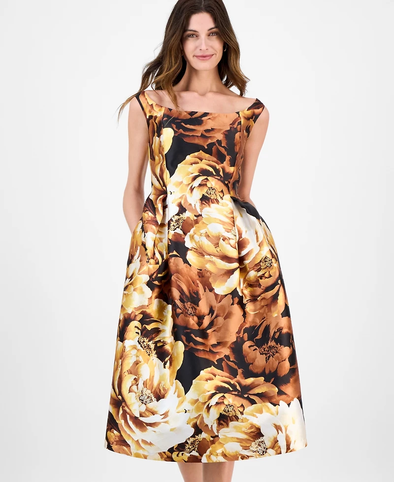 julia jordan Women's Boat-Neck Floral-Print Dress
