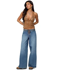 Edikted Womens Xaria Studded Faux Suede Halter Top