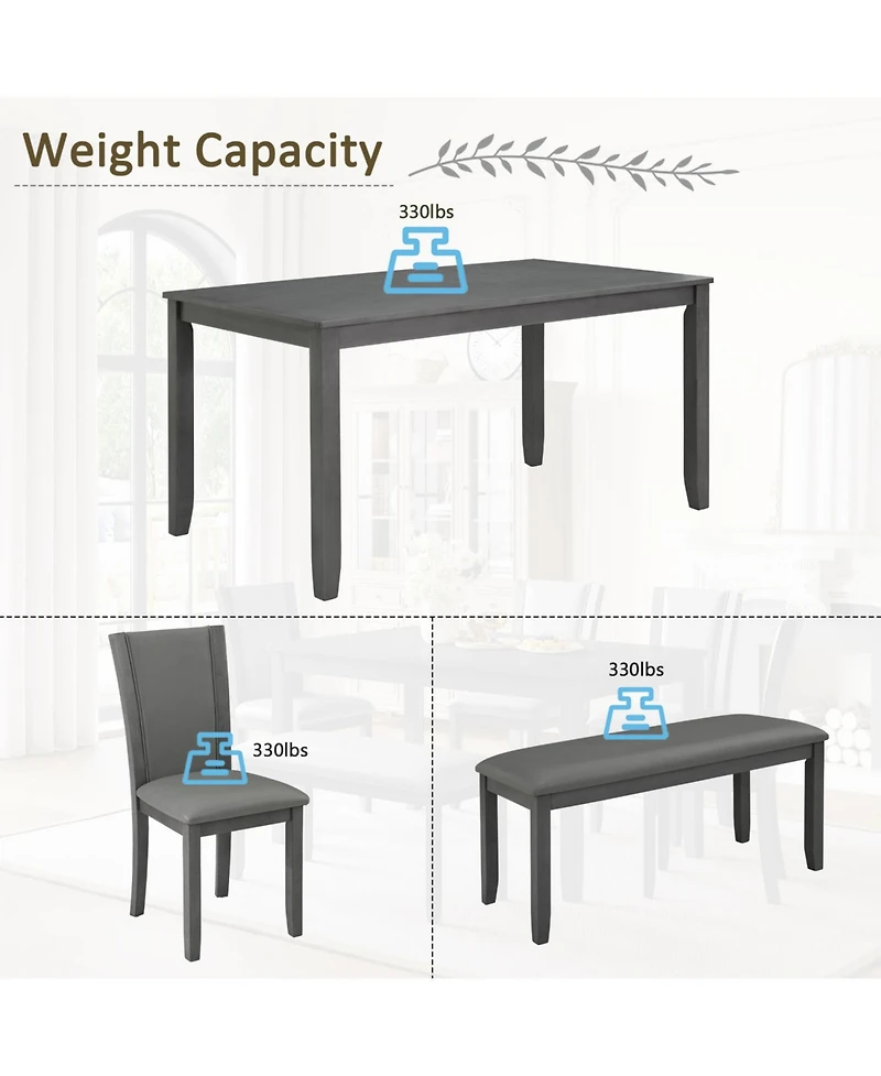 Streamdale 6-Piece Grey Dining Table Set with Bench