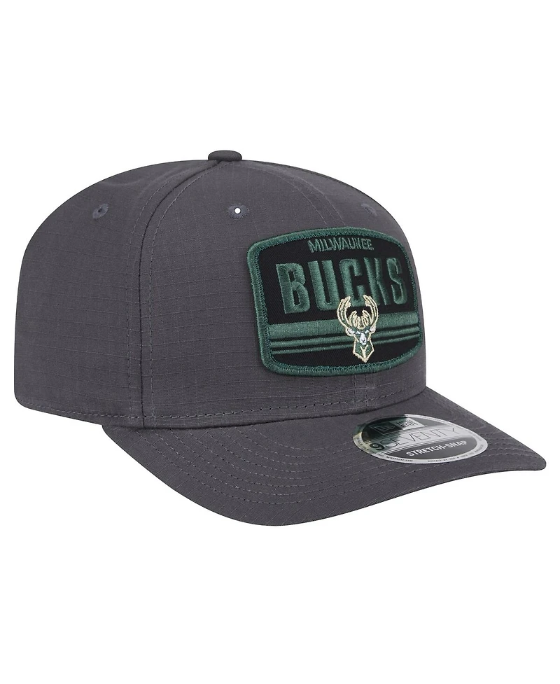 New Era Men's Graphite Milwaukee Bucks Team Elevated Patch 9SEVENTY Adjustable Hat