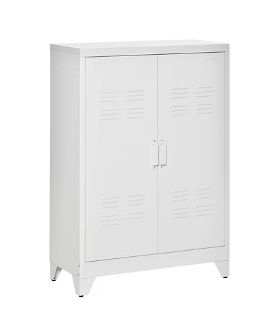 Industrial Storage Cabinet, Steel Garage Cabinet with Double Doors and Adjustable Shelves, White