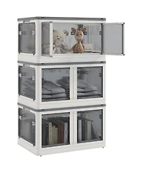 32 Gal Stackable Storage Bins with Lids, 3 Packs Collapsible Closet Organizers and Storage, Plastic Drawer Storage Container on Wheels with 5-Sided Ac
