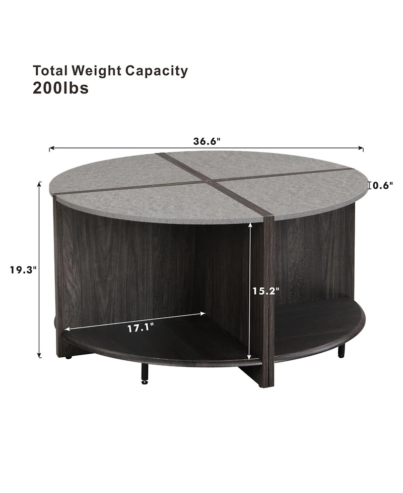 Streamdale 4 Piece of Industrial Round Coffee Table,Sturdy and Easy Assembly, 2-Tier with Storage for Living Room, Garden